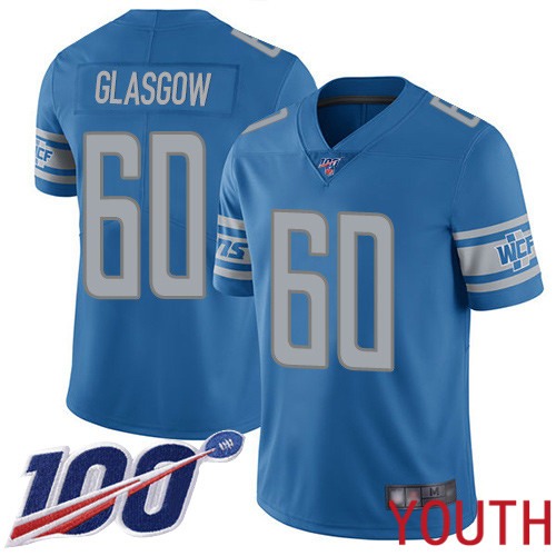 Detroit Lions Limited Blue Youth Graham Glasgow Home Jersey NFL Football #60 100th Season Vapor Untouchable